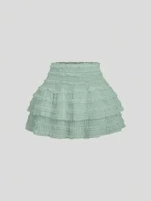 Sweetra 性感穿搭 - 不对称肩部上衣 + 荷叶边迷你裙 - 薄荷綠 - 查看 6