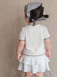 DAZY Baby Girls' Round Neck Casual Long Sleeve Bowknot Korean Style English Print Top, Spring/Autumn - Apricot - View 2