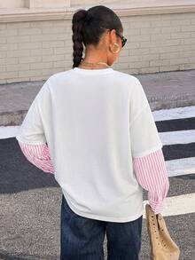 Muchica Women's New 2 In 1 Round Neck Loose Long Sleeve T-Shirt, Spring/Summer - Pink - View 2