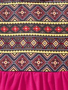 SHEIN Babygirl Cute Fuchsia Geometric Pattern Long Sleeve Dress, Spring/Summer - Hot Pink - View 3