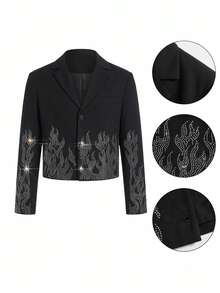 ROMWE MEN Street Life Men's Lapel NeckLong Sleeve Rhinestone Embellished Suit Jacket - Black - View 1