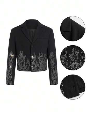 Street Life Men's Lapel NeckLong Sleeve Rhinestone Embellished Suit Jacket