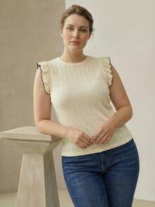 MOTF PREMIUM CAMISETA CÓMODA CON VOLANTES PARA TALLAS GRANDES, PRIMAVERA/VERANO - Albaricoque - Ver 4