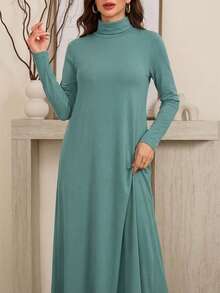 Al Najma Women's Conservative Turtleneck Knit Long Sleeve Undershirt & Abaya Dress Set,Modest Casual Arabian Essential Basic Under Abaya Inner Long Dress - Blue - View 7