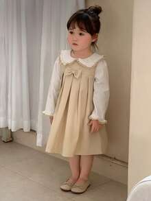 DAZY Baby Girls' Korean Style 2 In 1 Embroidered Dress, Apricot Color Toddler Girls Clothes - Apricot - View 3