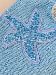 Soleia Vestido mini de escote cuadrado, ajustado y con lentejuelas con forma de estrella de mar, estilo vacacional, sexy y encantador, adecuado para primavera/verano - Celeste - Ver 8