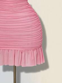 ICON Vestido mini ajustado de mujer de unicolor elegante con malla y drapeado - Rosa Pálido - Ver 6