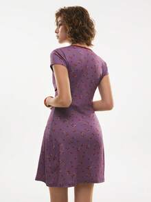 Poéselle 女士休闲碎花迷你连衣裙，夏季 - 紫色 - 查看 7