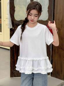 DAZY 少女纯色简约休闲圆领短袖T恤 夏季 - 白色 - 查看 7