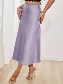 Glamine Chân váy satin thanh lịch, đa năng dành cho nữ. - Màu tím - Xem 5