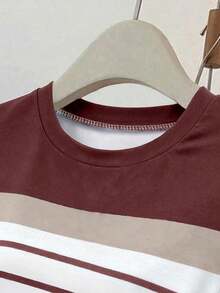 SHEIN Tween Girls 3 PiecesStriped Print Snug Fit T-Shirt Set - Multicolor - View 3