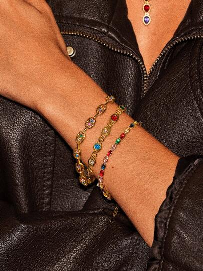 Glisma 18K Gold-Plated Minimalist Colorful Zirconia Stone Bracelet, Suitable For Y2K, Mom, Women, Girls, Fall, Autumn, Winter, Festivals, Holidays, Vacations, Old Money, Halloween,Party,Night Club,Shopping,Vintage,PREMIUM,Zirconia,Rhinstone