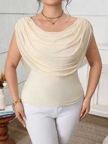 Feyla Plus Size Women's Solid Color Ruched Fitted Fashion T-Shirt - Apricot - View 8