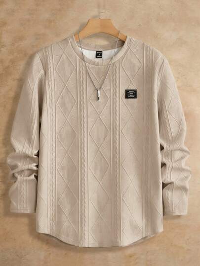 HIMLAND قميص كاجوال بأكمام طويلة من الصوف بياقة مستديرة وتطريز للرجال