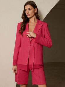 Aveloria Revavyn Bộ đồ nữ gồm áo blazer dài tay phối chiffon, cổ tay và gấu áo bằng chiffon, gồm áo blazer và quần ống đứng. - Màu Hồng Tươi - Xem 6