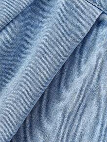 SHEIN MOD Women's Casual Pleated Denim Mini Skirt, Summer - Blue - View 4