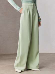 ZEYLAH Women's Mint Green Casual Wide Leg Suit Pants, Spring - Mint Green - View 4