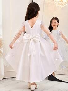 年轻女孩网纱拼接亮片刺绣蝴蝶装饰白色婚纱 - 白色 - 查看 9