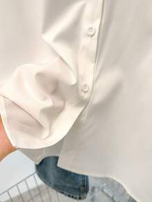 Airaco Women Solid Color Simple Style Button-Up Daily Shirt Fall Cloth For Women