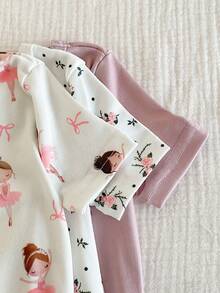 6件套女婴紧身连体睡衣套装，简约时尚碎花短袖柔软舒适睡衣套装 - 彩色 - 查看 3