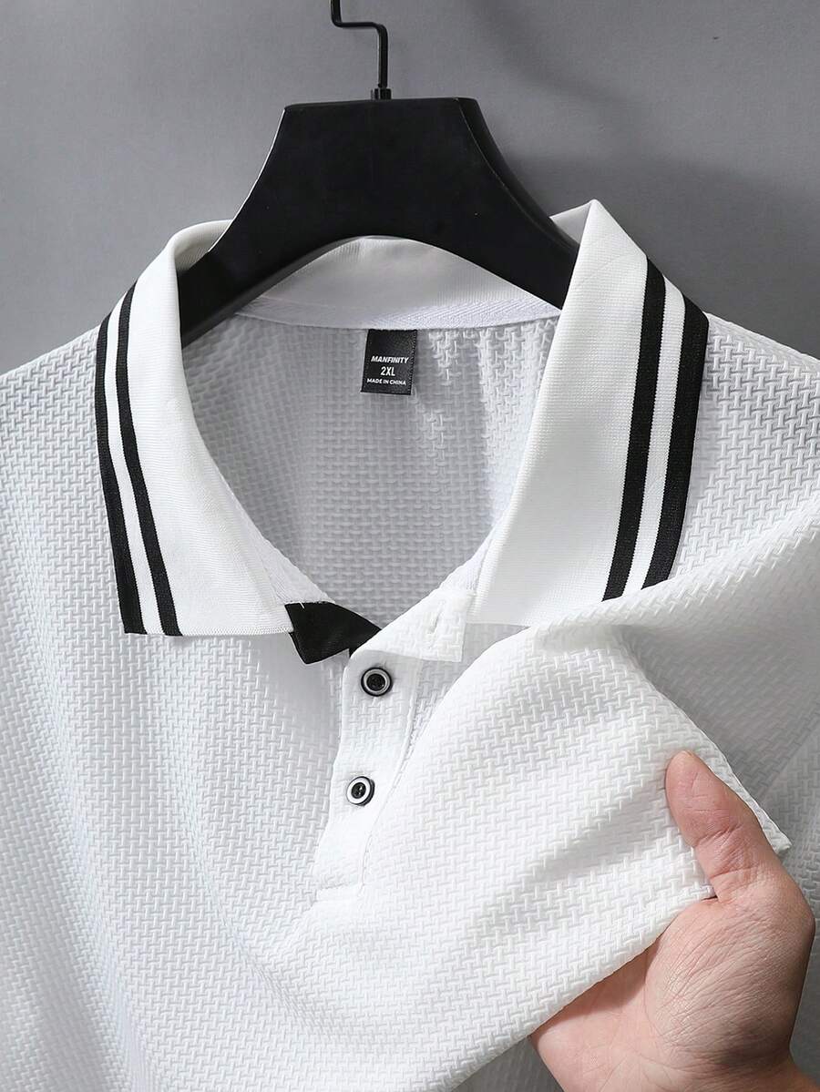 Manfinity Homme Men's Plus Size Business Casual Short Sleeve Polo Shirt,White And Black Summer Knitted Golf Polo,Multi-Function Zipper Collar Golf Shirt For Men - White - View 1
