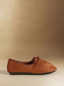 Rosivie Women's Round Toe Flat Suede Lace-Up Comfortable Loafers Valentine's Day - Coffee Brown - View 3