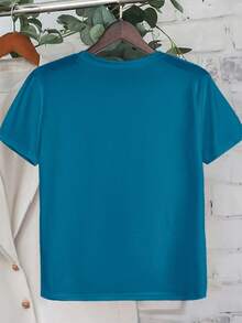 EMERY ROSE 大码休闲字母限量版T恤 热销菱形图案圆领上衣 休闲印花T恤 女式上衣 - 水鴨藍 - 查看 2