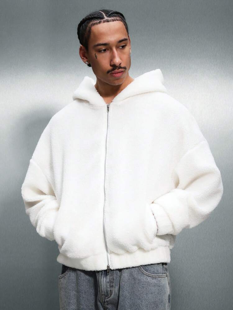 PLAYBOY X SUMWON Oversized Borg Fleece Full Zip Hoodie With Drawstring Hood Winter Warmth Casual Sweatshirt Jacket