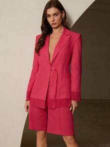 Aveloria Revavyn Bộ đồ nữ gồm áo blazer dài tay phối chiffon, cổ tay và gấu áo bằng chiffon, gồm áo blazer và quần ống đứng. - Màu Hồng Tươi - Xem 3