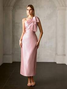 MOTF Soiréza VESTIDO DE GRADUACIÓN CON DETALLE DE LAZO GRANDE Y HOMBRO DESCUBIERTO CON ABERTURA - Rosa - Ver 5