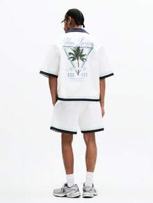 SUMWON Palm Spring Tropical Printed Short Sleeve Button Down Shirt With Matching Shorts Co-Ord Set Vacation - White - View 1