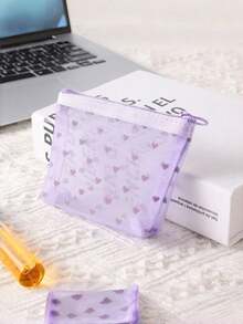 1件套心形印花网眼化妆包套装，带拉链的便携式收纳整理包，适合家庭、办公室、旅行，是圣诞礼物的理想之选，波西米亚紫色 - 紫色 - 查看 14