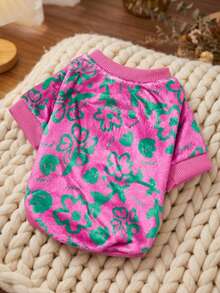 PETSIN 1 Printed Four Leaf Clover Flannel Sweatshirt, Thick And Warm For Pets In Autumn And Winter, Rose Red - Hot Pink - View 2