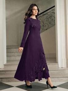 Anewsta Đầm nữ thanh lịch, sang trọng, tinh tế với họa tiết thêu hoa 3D, ôm dáng, trang nhã và quyến rũ, phù hợp cho mùa thu, mùa đông, đi chơi, các dịp trang trọng, tiệc tùng, sang trọng, năm mới, Giáng sinh, công sở, lễ tốt nghiệp, đám cưới. - Màu tím - Xem 6
