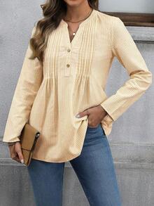 EMERY ROSE Áo kiểu dài tay dành cho nữ, áo sơ mi nữ, áo kiểu dự tiệc mùa thu, áo kiểu trang phục dài tay. - Màu vàng - Xem 5