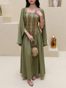 Al Najma New Design Waist Cinching Elegant Cocktail Dress, Flattering Silhouette, Sophisticated Style For Vacation & Party Occasions - Green - View 2