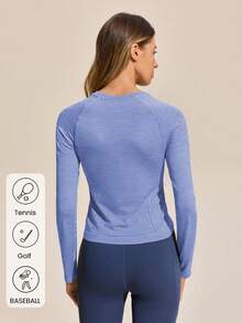 Exploreva Randig långärmad t-shirt för utomhusbruk för kvinnor, avslappnad passform - Blå - Visa 2