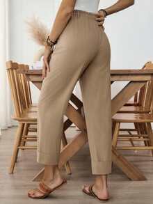 Louniche 女士简约竹纤维棉质休闲裤，适合居家、外出及日常百搭穿着，早春款 - 卡其色 - 查看 2