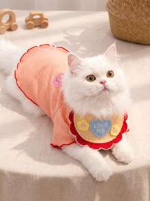 PETSIN 红色蕾丝围兜头巾带领带装饰，LOVEEME 英文字母 3D 向日葵针织可爱卡通刺绣宠物围巾 - 彩色 - 查看 4