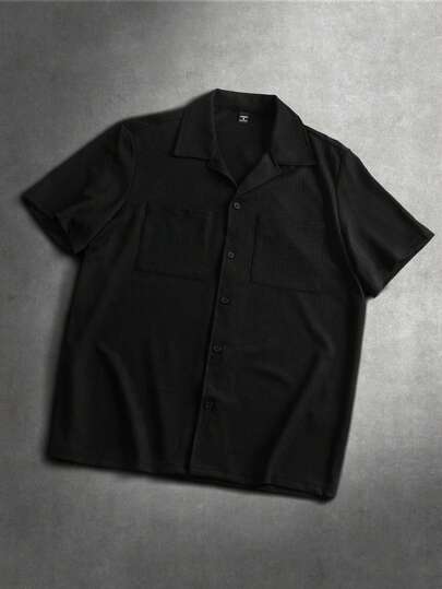 STYNVO 男士纯色翻领单排扣休闲百搭通勤短袖衬衫