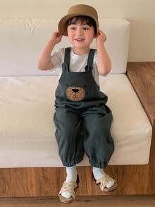 DAZY Baby Boy Cartoon Bear Applique Casual Bib Overalls