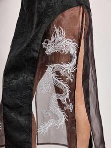 ROMWE Avant Spring/Summervalentine's DaygraphicChinese Style Water Drop Collar Dragon Embroidery Slit Sexy Dress - Black - View 4