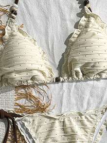 Swim Mod 女士休闲度假沙滩特制面料比基尼两件套泳衣 - 杏色 - 查看 5