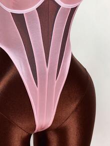 Amplova Áo liền thân hai dây phối lưới gợi cảm dành cho nữ, thích hợp cho mùa hè. - Hồng - Xem 6