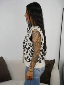 SAYEHFBABY Women's V-Neck Leopard Print Single-Breasted Casual Knit Vest In Fall/Winter,Leopard Print Top,Cheetah Print Top,Leopard Print Top Casual - Multicolor - View 5