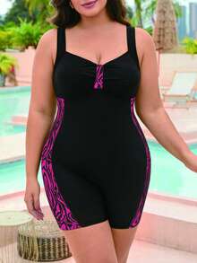 Swim SPRTY Costume da bagno intero taglie forti da donna, con stampa casuale a patchwork nero senza maniche, adatto per spiaggia, piscina, yacht, surf, sport acquatici - Multicolore - Visualizzare 4