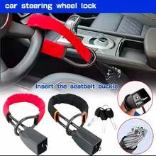 1pc Universal Car Steering Wheel Lock - Seatbelt Buckle Anti-Theft Lock, Comes With 3 Keys, Heavy Duty Security Tool For Truck/SUV/Van/RV Drivers - Multicolor - View 1