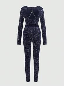 Tween flickor casual sport långärmad jumpsuit - Marinblå - Visa 4