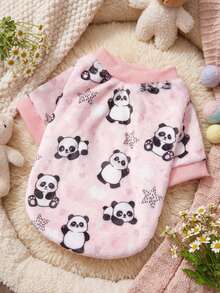 PETSIN 1 Printed Panda Flannel Sweatshirt, Pet Autumn And Winter Thick And Warm Pink Version