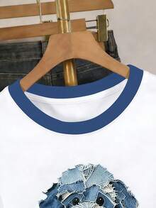 Áo thun ngắn tay cổ tròn họa tiết hình cún con dễ thương dành cho bé gái tuổi teen, đa năng cho mặc hàng ngày. - trắng - Xem 4